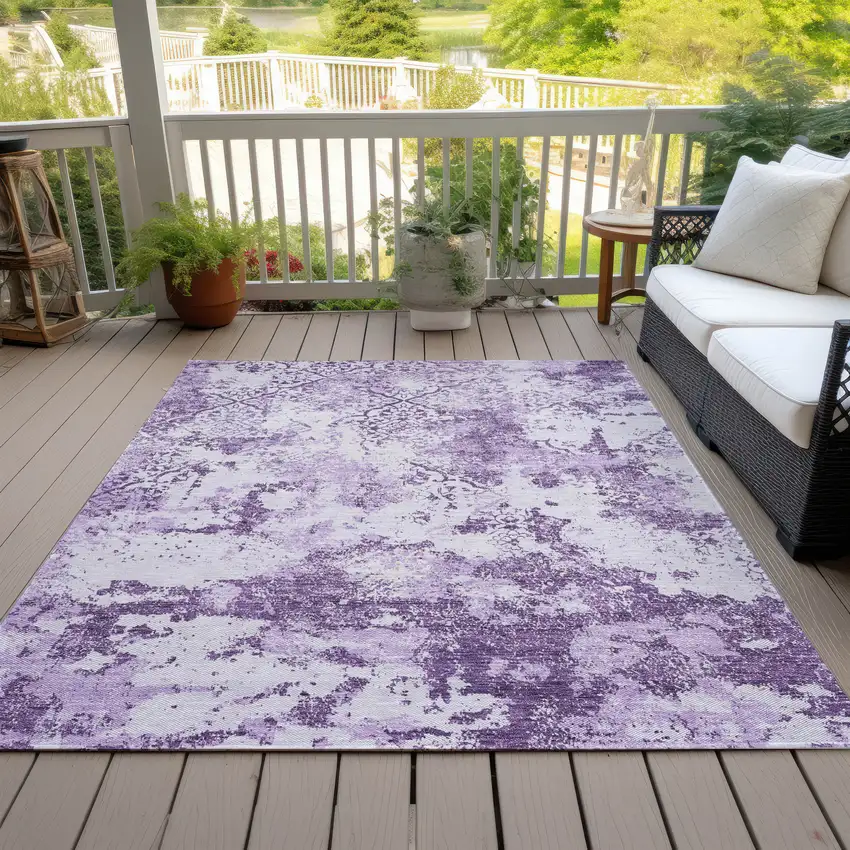 Lavender Purple And Lilac Floral Washable Indoor Outdoor Area Rug Photo 7