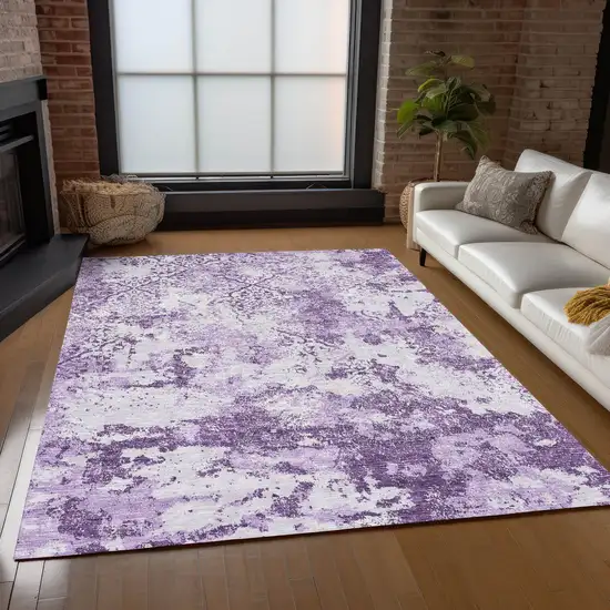 Lavender Purple And Lilac Floral Washable Indoor Outdoor Area Rug Photo 9