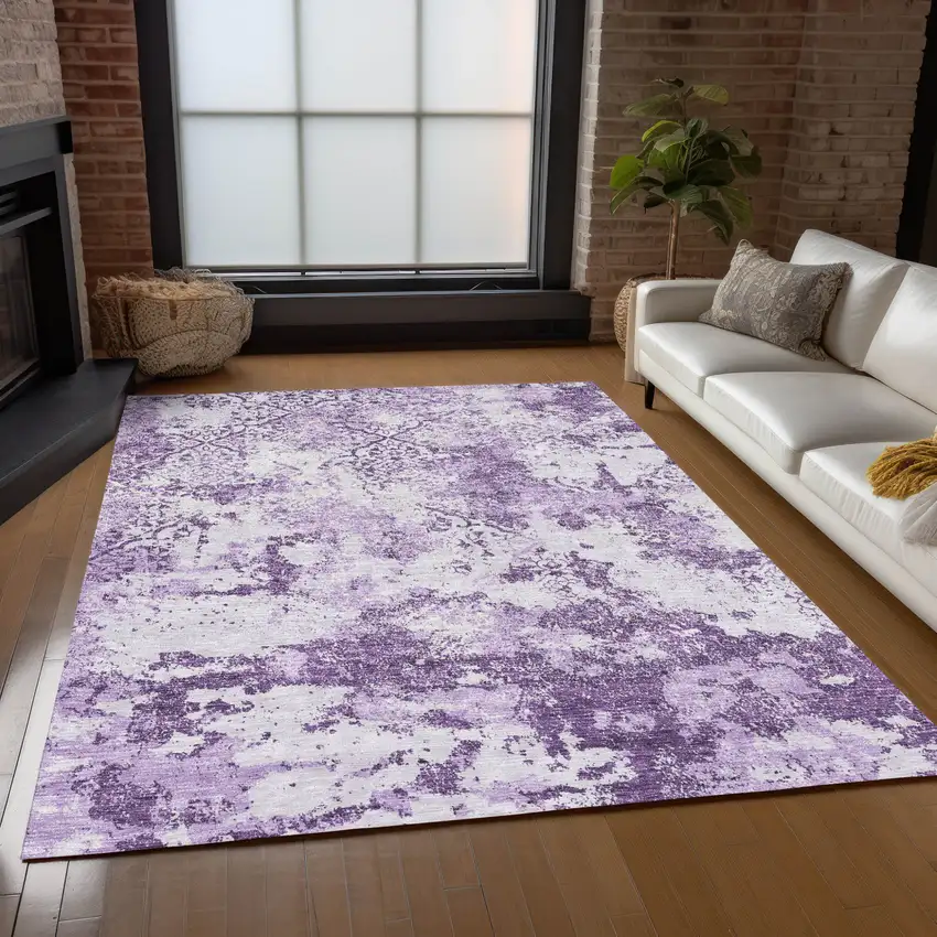 Lavender Purple And Lilac Floral Washable Indoor Outdoor Area Rug Photo 9