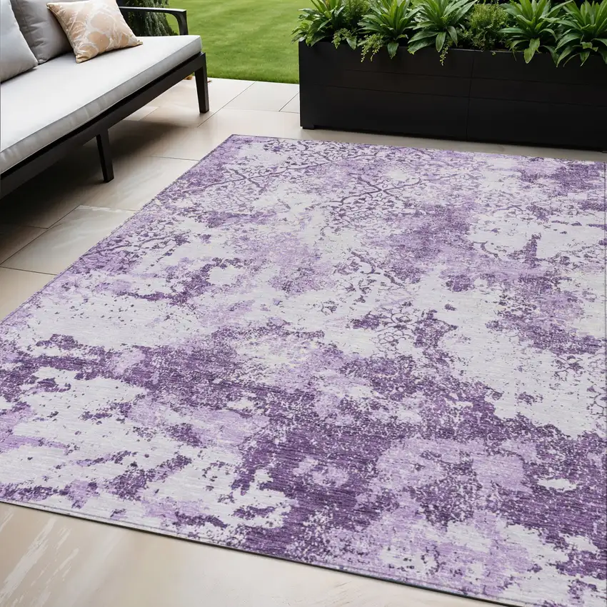 Lavender Purple And Lilac Floral Washable Indoor Outdoor Area Rug Photo 1