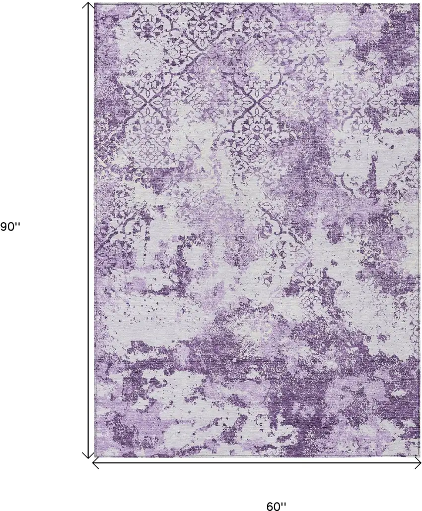 Lavender Purple And Lilac Floral Washable Indoor Outdoor Area Rug Photo 3