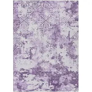 Photo of Lavender Purple And Lilac Floral Washable Indoor Outdoor Area Rug