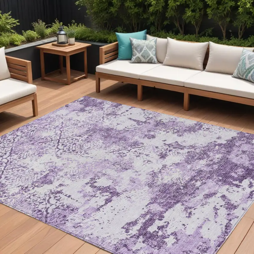 Lavender Purple And Lilac Floral Washable Indoor Outdoor Area Rug Photo 1