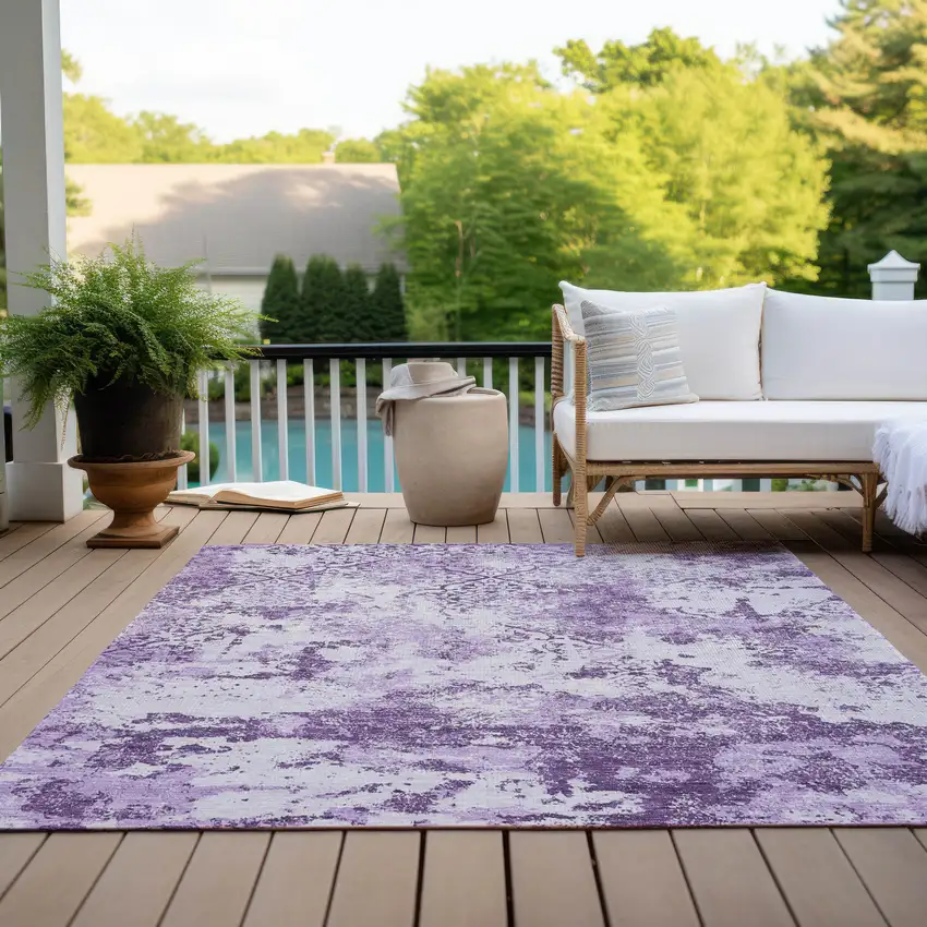 Lavender Purple And Lilac Floral Washable Indoor Outdoor Area Rug Photo 8