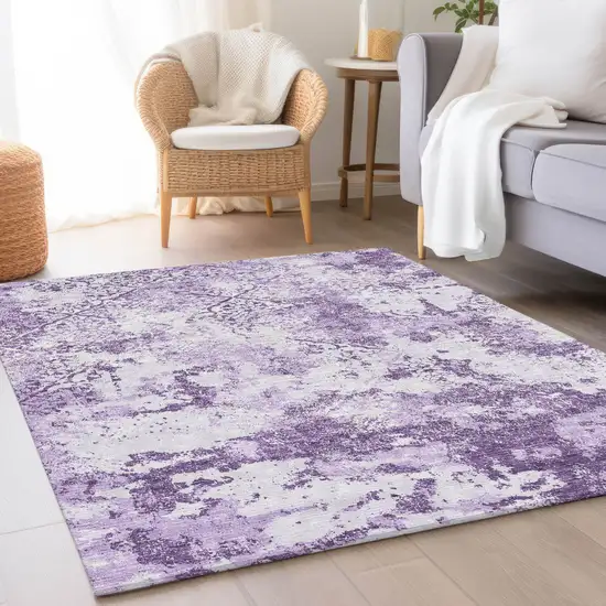Lavender Purple And Lilac Floral Washable Indoor Outdoor Area Rug Photo 6