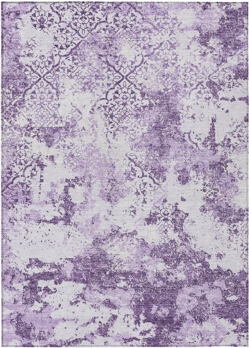 Lavender Purple And Lilac Floral Washable Indoor Outdoor Area Rug Photo 1