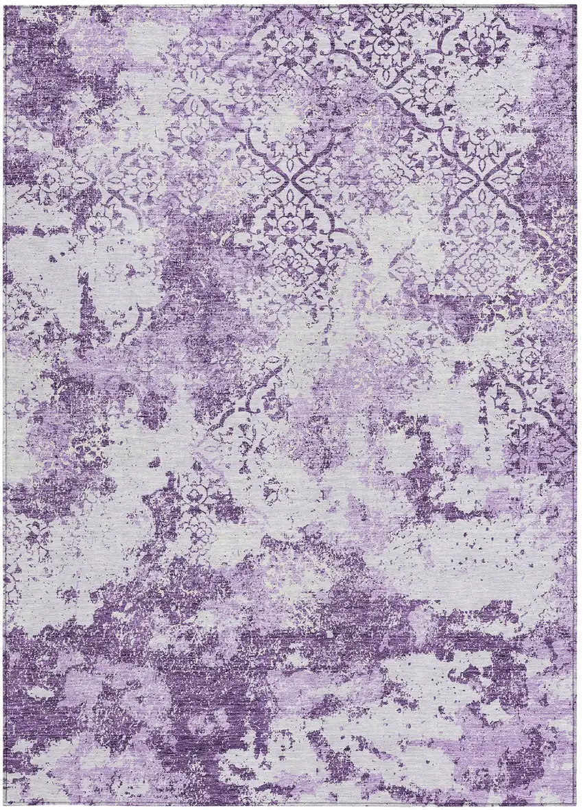 Lavender Purple And Lilac Floral Washable Indoor Outdoor Area Rug Photo 4