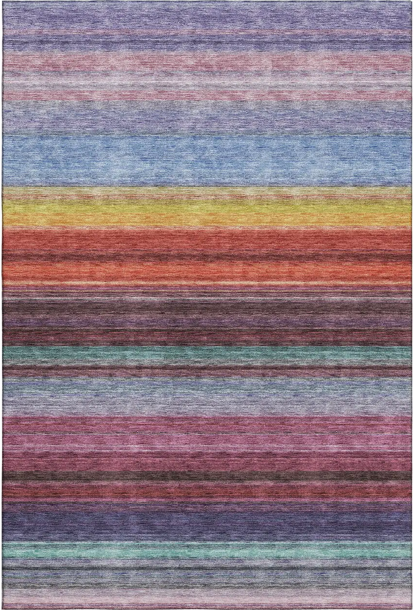 Lavender Red And Orange Striped Washable Area Rug With UV Protection Photo 1