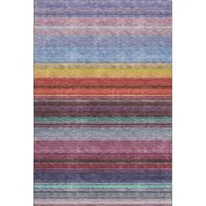 Photo of Lavender Red And Orange Striped Washable Area Rug With UV Protection