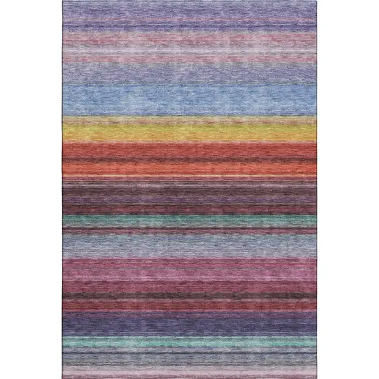 Lavender Red And Orange Striped Washable Area Rug With UV Protection Photo 1
