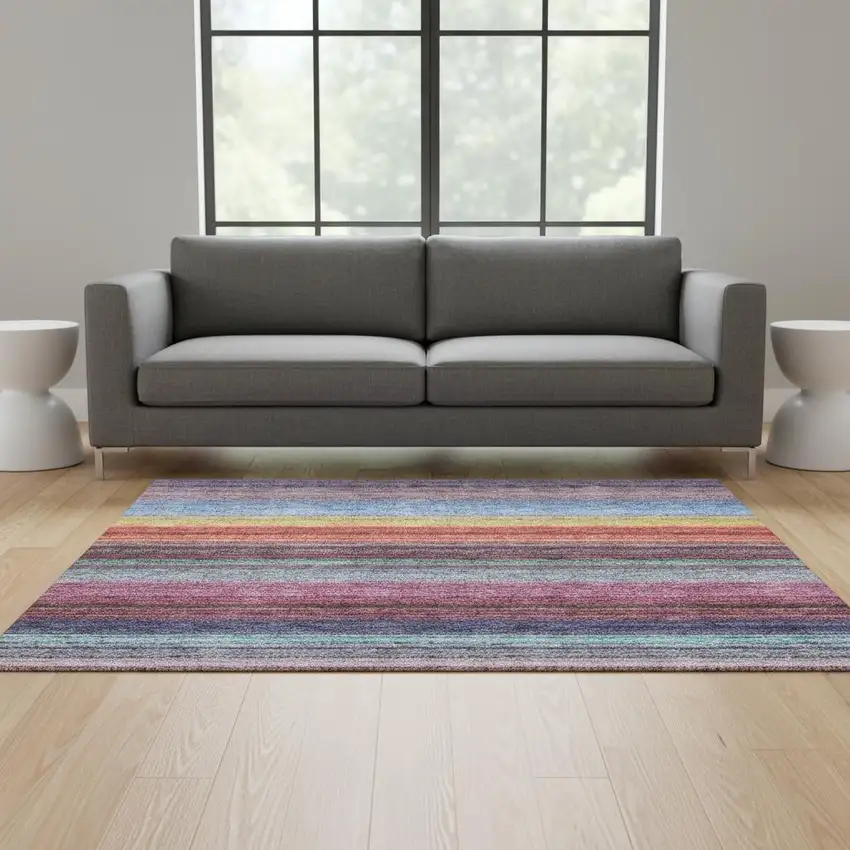 Lavender Red And Orange Striped Washable Area Rug With UV Protection Photo 2