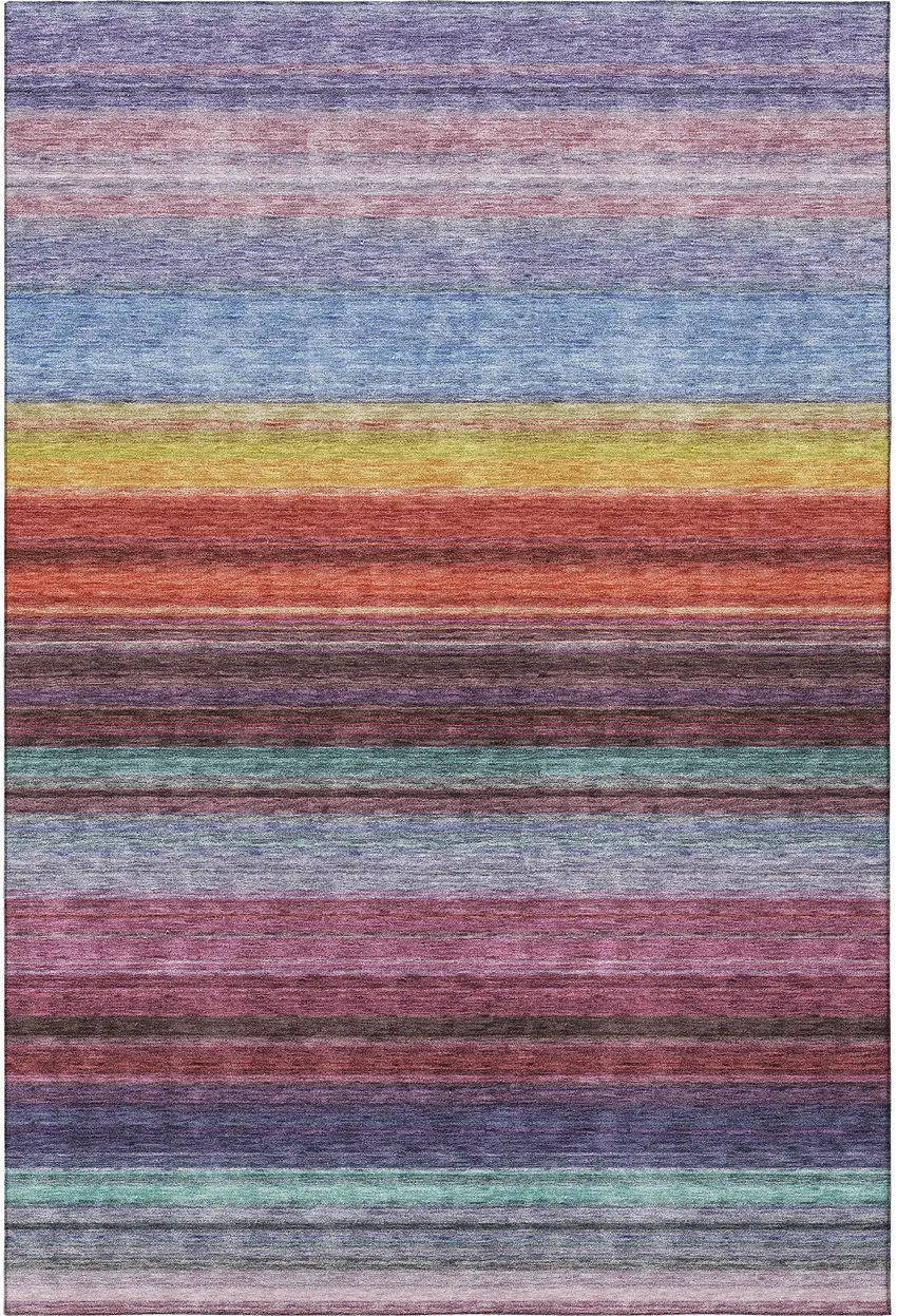 Lavender Red And Orange Striped Washable Area Rug With UV Protection Photo 3