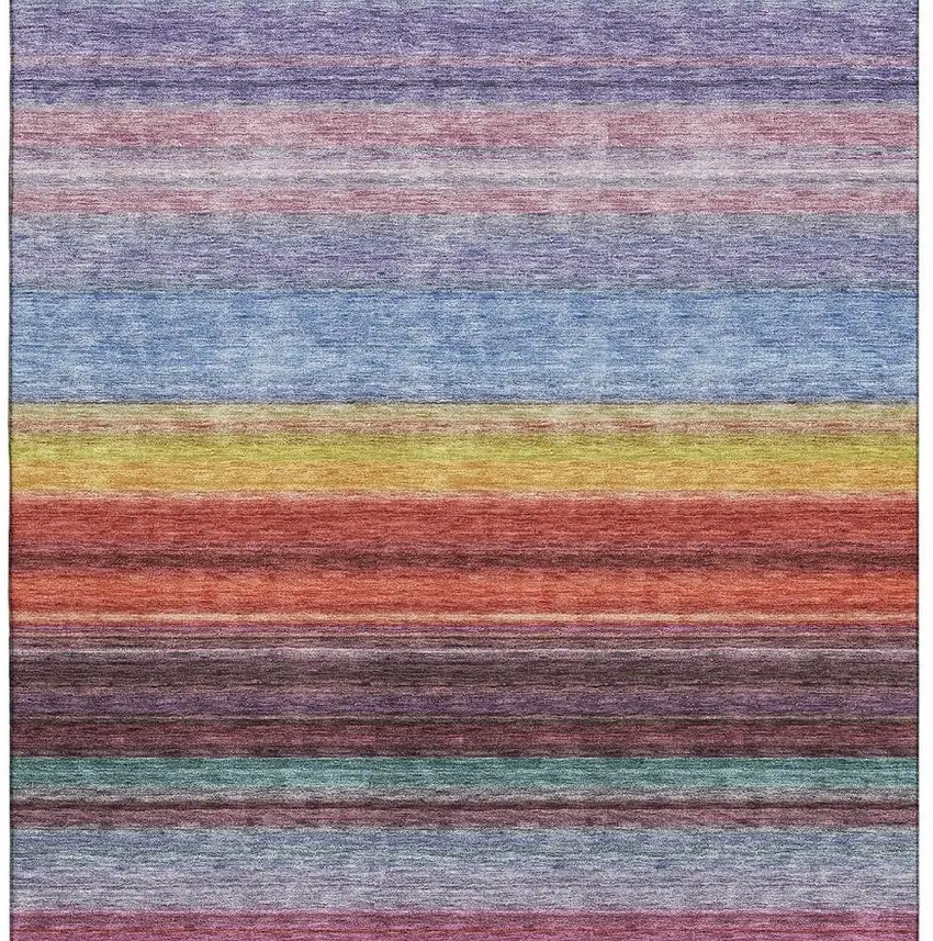 Lavender Red And Orange Striped Washable Area Rug With UV Protection Photo 2