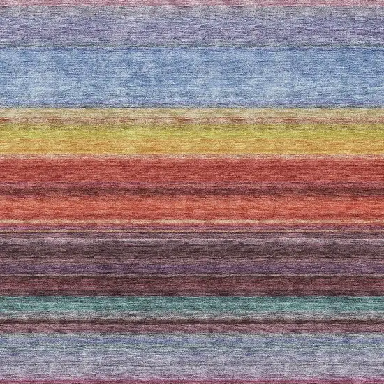 Lavender Red And Orange Striped Washable Area Rug With UV Protection Photo 2