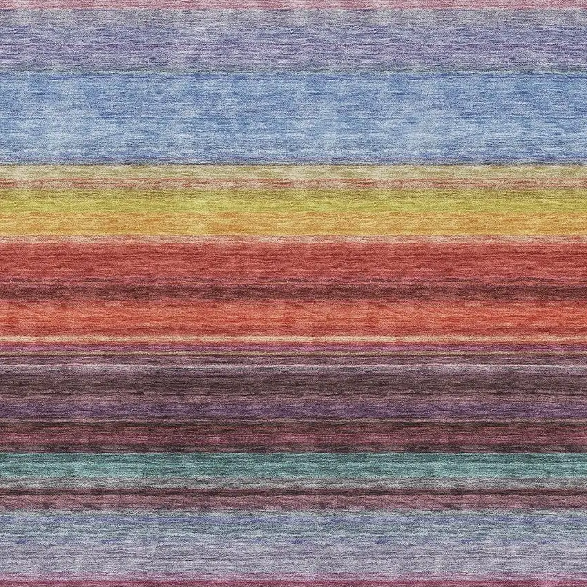 Lavender Red And Orange Striped Washable Area Rug With UV Protection Photo 2