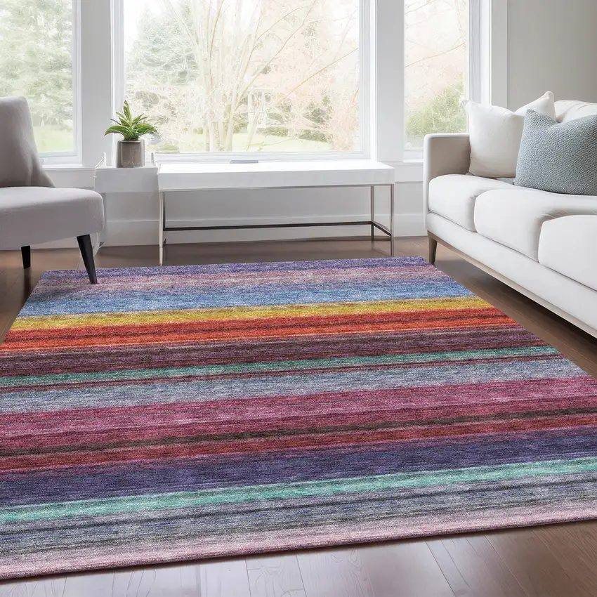 Lavender Red And Orange Striped Washable Area Rug With UV Protection Photo 5