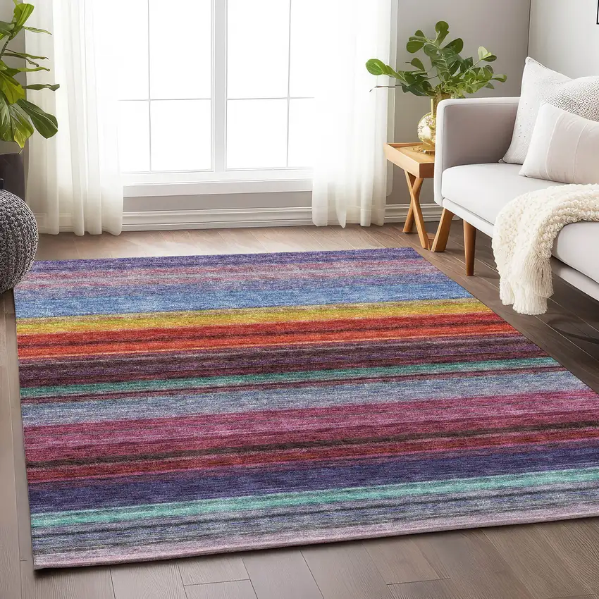 Lavender Red And Orange Striped Washable Area Rug With UV Protection Photo 4