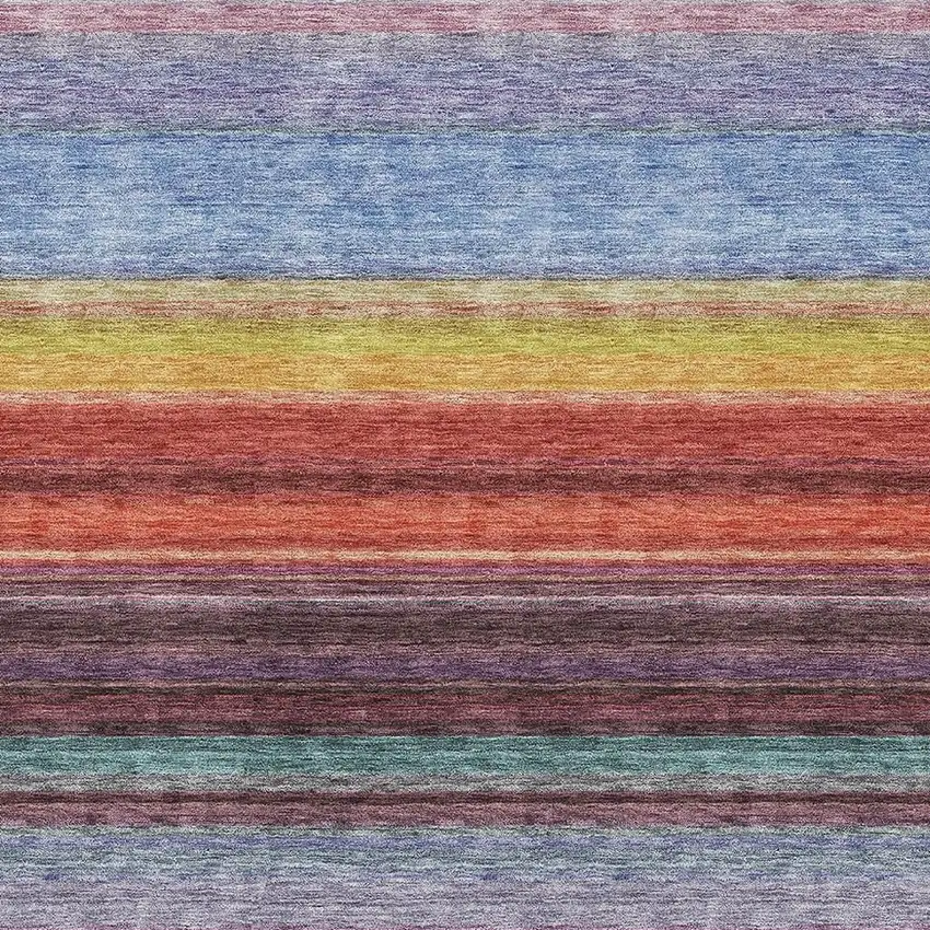 Lavender Red And Orange Striped Washable Area Rug With UV Protection Photo 2