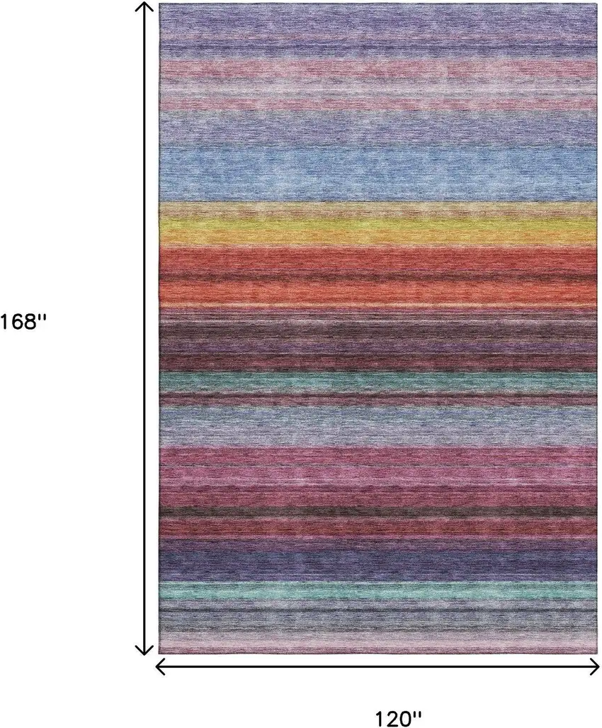 Lavender Red And Orange Striped Washable Area Rug With UV Protection Photo 8