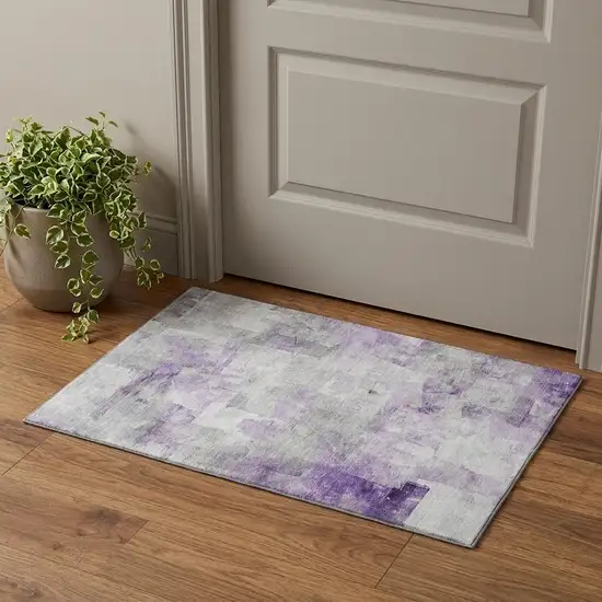 Lavender Silver And Gray Abstract Washable Area Rug With UV Protection Photo 1
