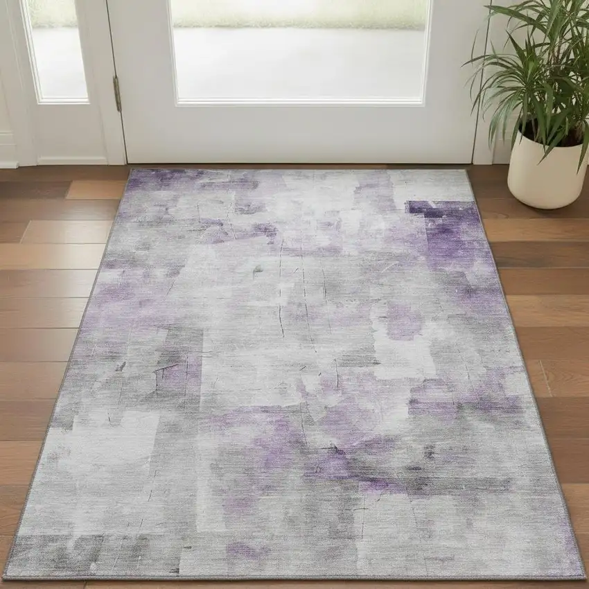 Lavender Silver And Gray Abstract Washable Area Rug With UV Protection Photo 2