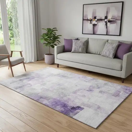 Lavender Silver And Gray Abstract Washable Area Rug With UV Protection Photo 2