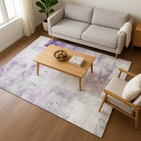 Lavender Silver And Gray Abstract Washable Area Rug With UV Protection Photo 5