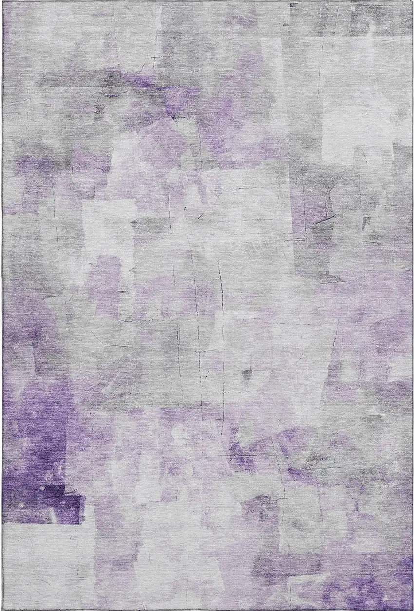 Lavender Silver And Gray Abstract Washable Area Rug With UV Protection Photo 1