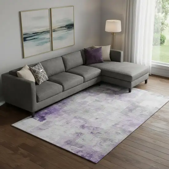Lavender Silver And Gray Abstract Washable Area Rug With UV Protection Photo 2