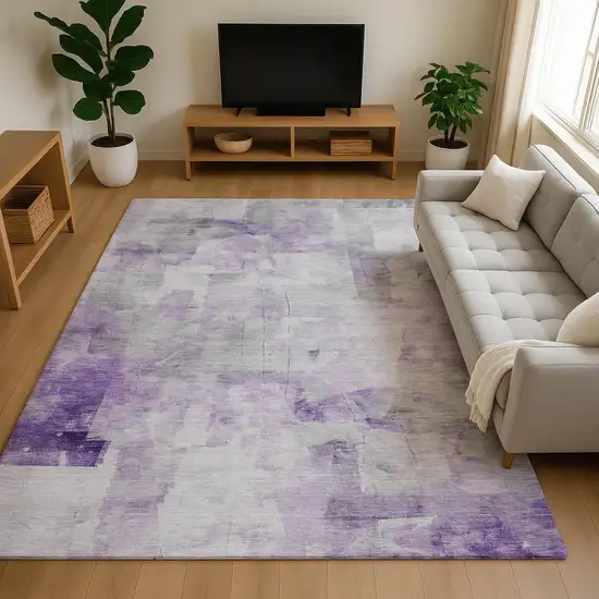 Lavender Silver And Gray Abstract Washable Area Rug With UV Protection Photo 4
