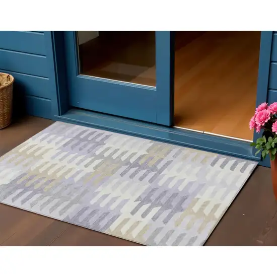 Lavender Silver And Gray Geometric Washable Indoor Outdoor Area Rug Photo 1