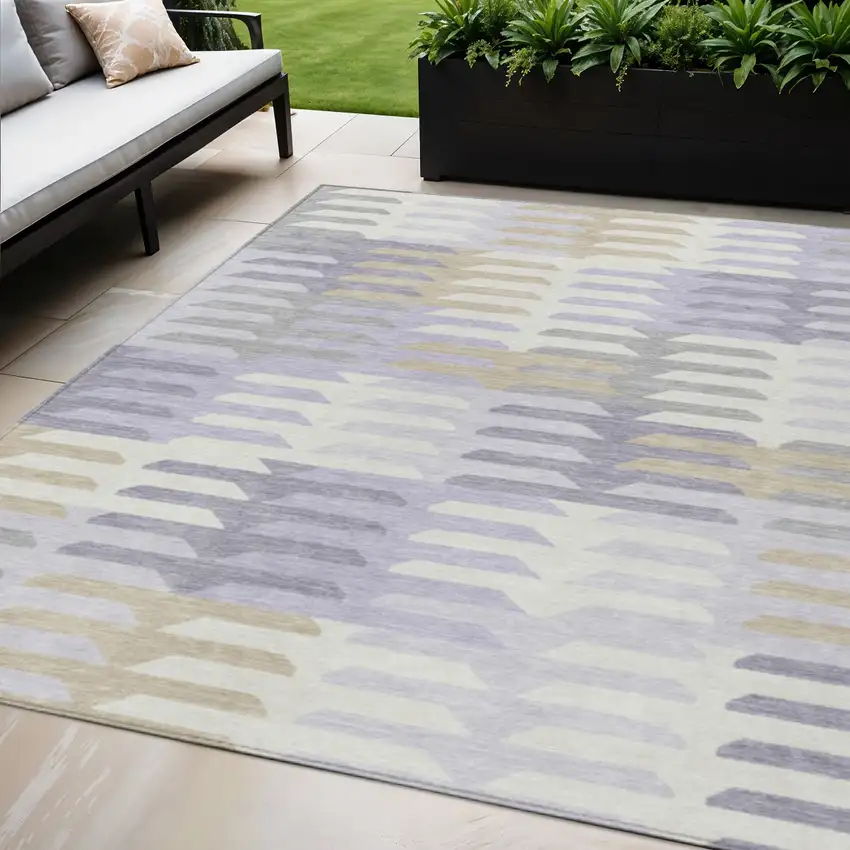 Lavender Silver And Gray Geometric Washable Indoor Outdoor Area Rug Photo 1