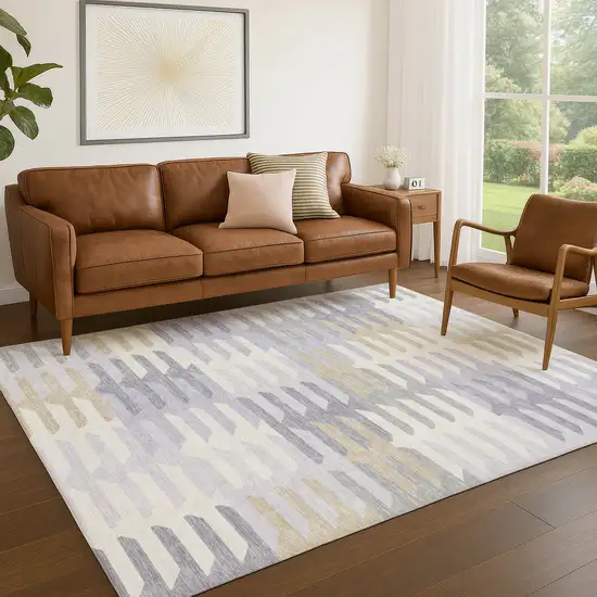 Lavender Silver And Gray Geometric Washable Indoor Outdoor Area Rug Photo 9