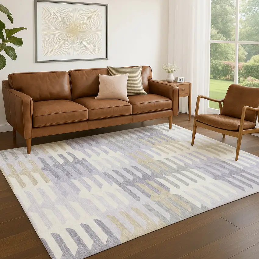 Lavender Silver And Gray Geometric Washable Indoor Outdoor Area Rug Photo 9