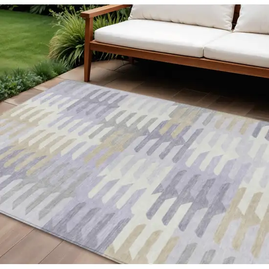 Lavender Silver And Gray Geometric Washable Indoor Outdoor Area Rug Photo 1