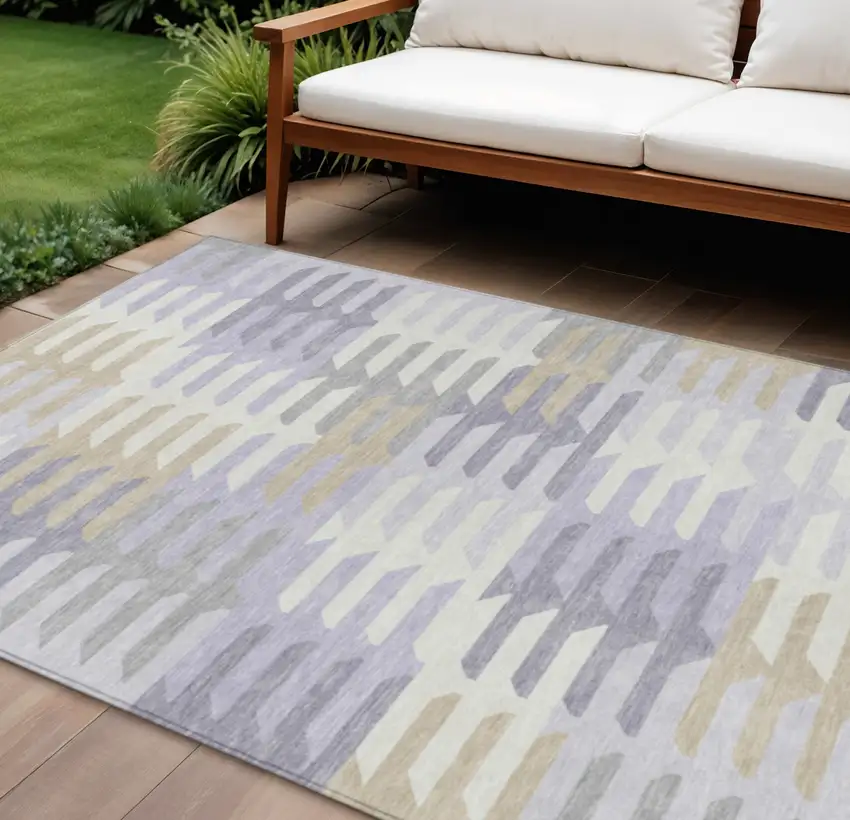 Lavender Silver And Gray Geometric Washable Indoor Outdoor Area Rug Photo 1