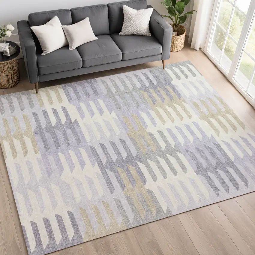 Lavender Silver And Gray Geometric Washable Indoor Outdoor Area Rug Photo 9