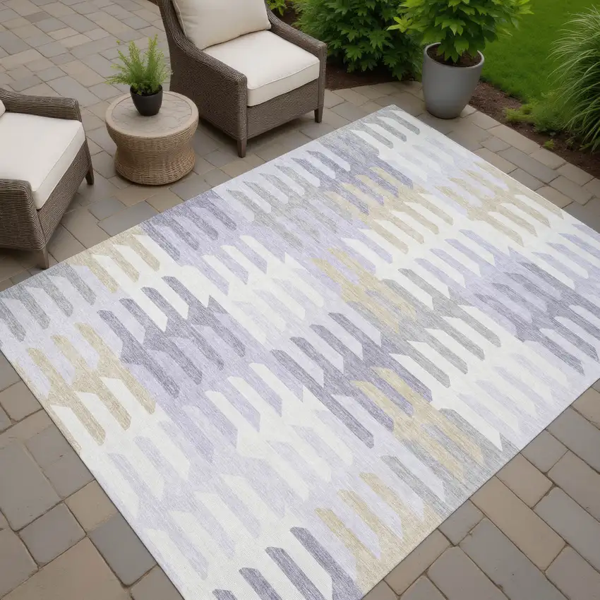 Lavender Silver And Gray Geometric Washable Indoor Outdoor Area Rug Photo 8