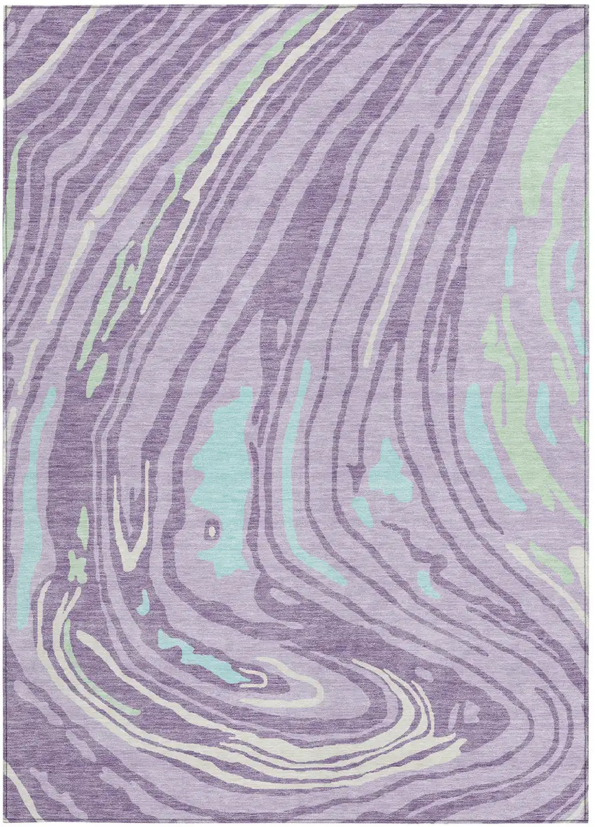 Lavender Sky Blue And Ivory Abstract Washable Indoor Outdoor Area Rug Photo 7
