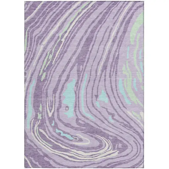 Lavender Sky Blue And Ivory Abstract Washable Indoor Outdoor Area Rug Photo 7