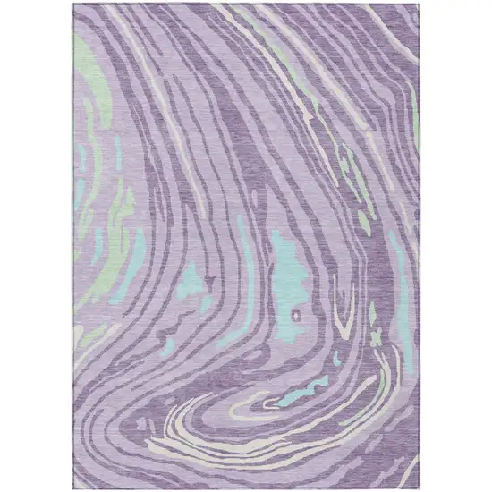 Lavender Sky Blue And Ivory Abstract Washable Indoor Outdoor Area Rug Photo 2