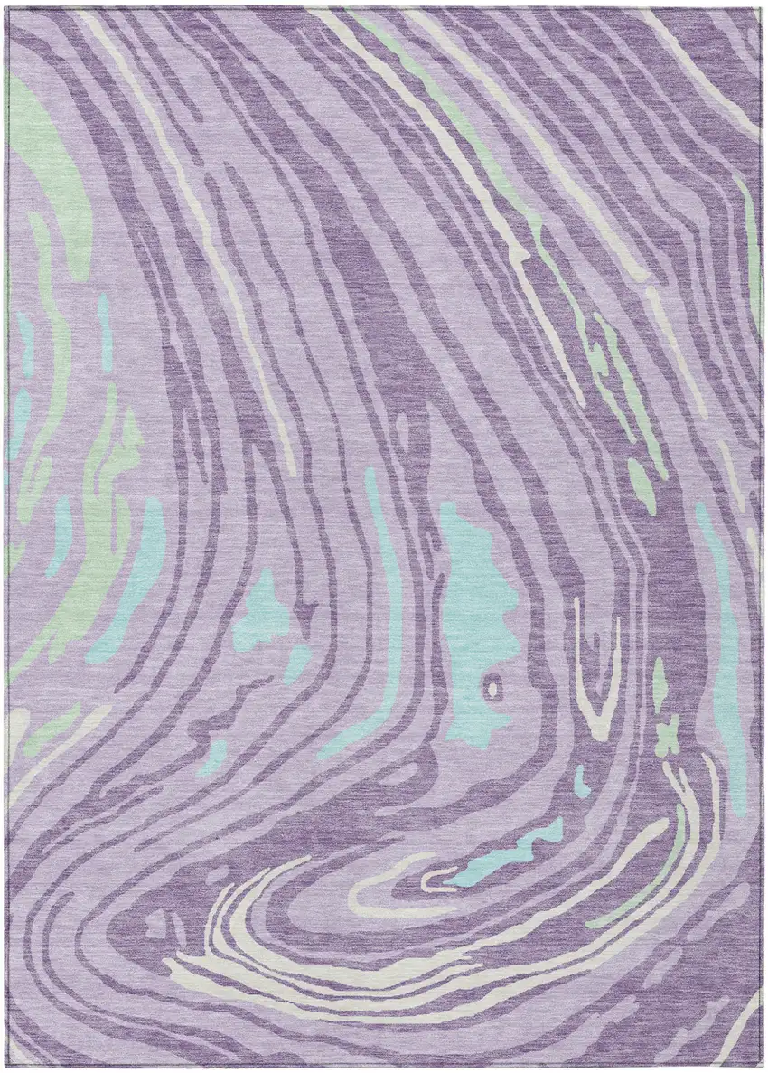 Lavender Sky Blue And Ivory Abstract Washable Indoor Outdoor Area Rug Photo 2