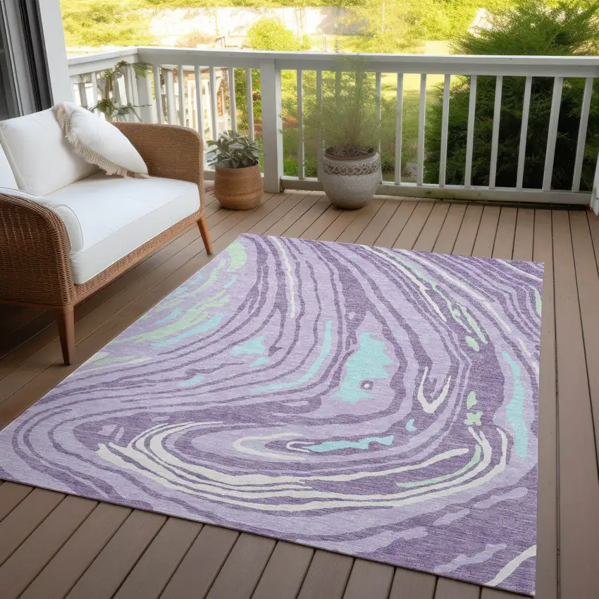 Lavender Sky Blue And Ivory Abstract Washable Indoor Outdoor Area Rug Photo 8