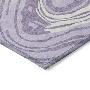 Photo of Lavender Sky Blue And Ivory Abstract Washable Indoor Outdoor Area Rug