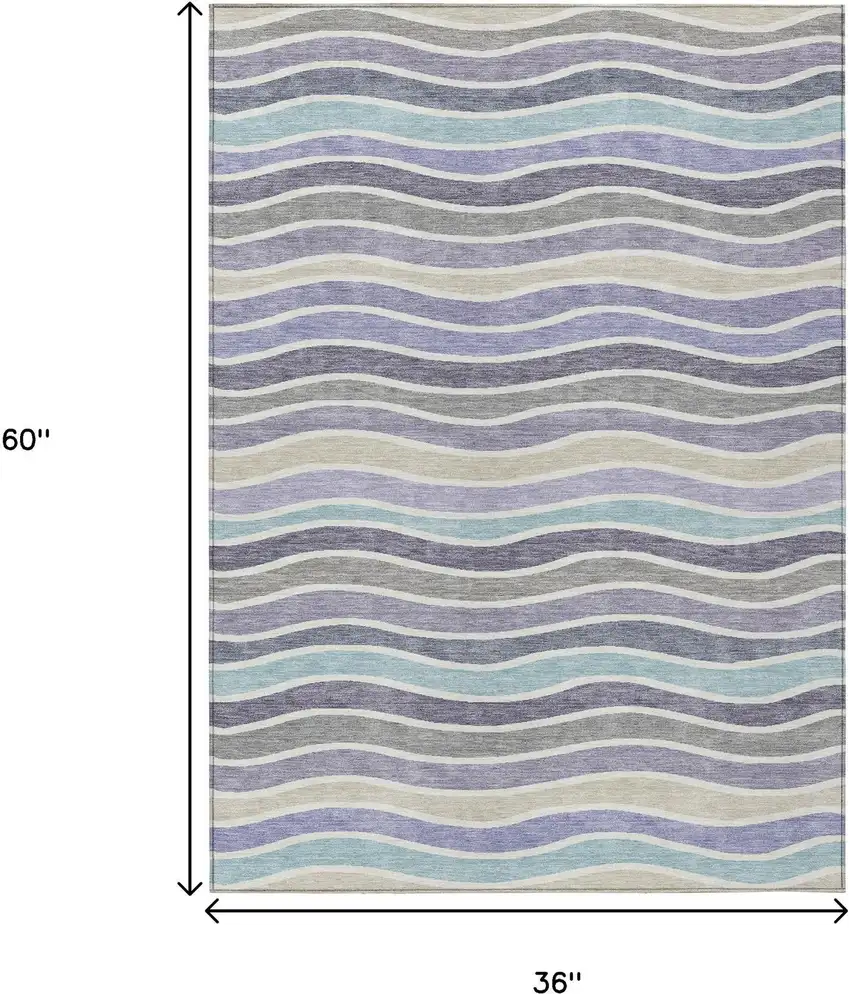 Lavender Tan And Ivory Striped Washable Indoor Outdoor Area Rug Photo 3