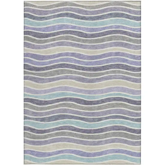 Lavender Tan And Ivory Striped Washable Indoor Outdoor Area Rug Photo 4