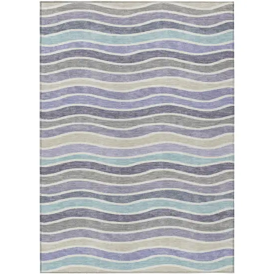 Lavender Tan And Ivory Striped Washable Indoor Outdoor Area Rug Photo 2
