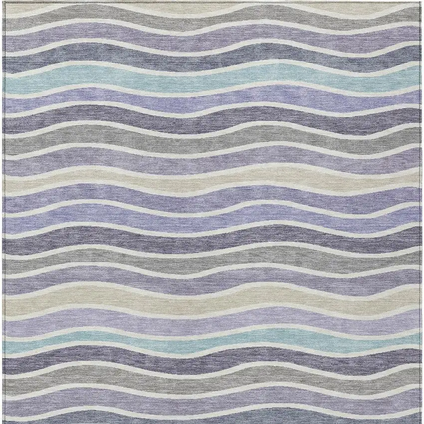 Lavender Tan And Ivory Striped Washable Indoor Outdoor Area Rug Photo 7