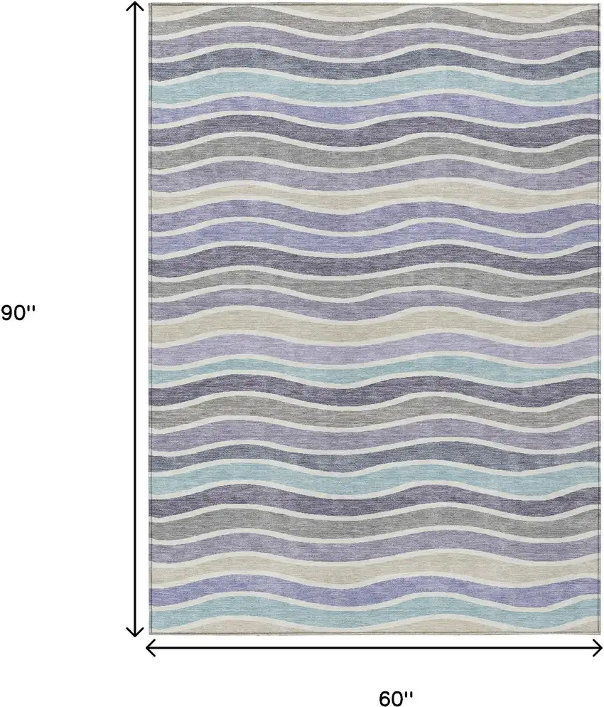 Lavender Tan And Ivory Striped Washable Indoor Outdoor Area Rug Photo 3