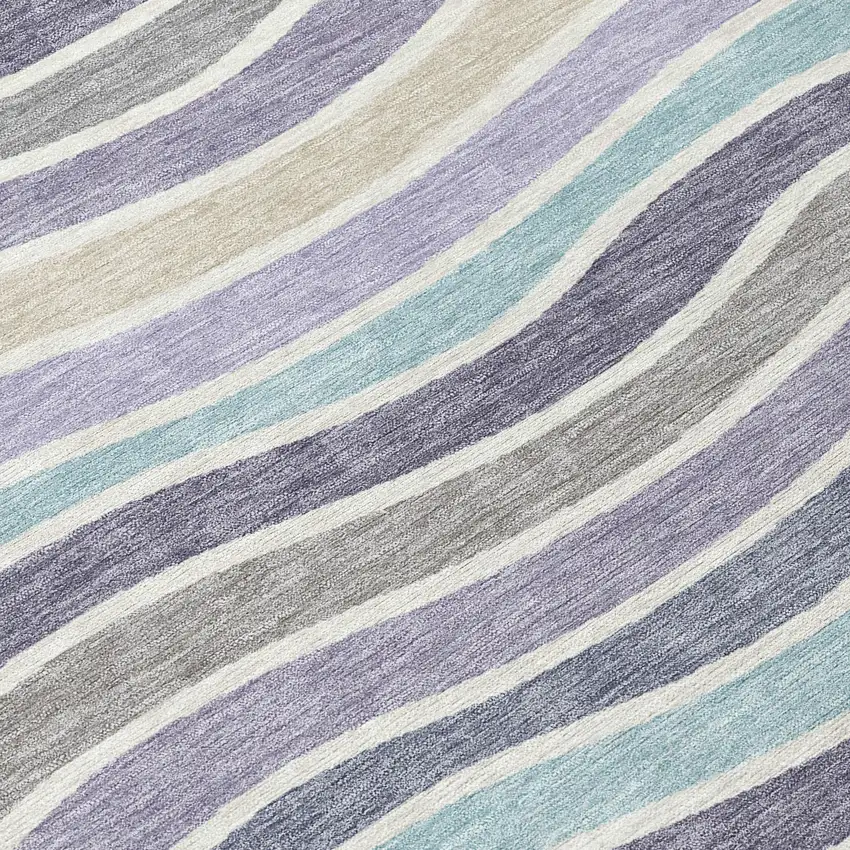 Lavender Tan And Ivory Striped Washable Indoor Outdoor Area Rug Photo 7